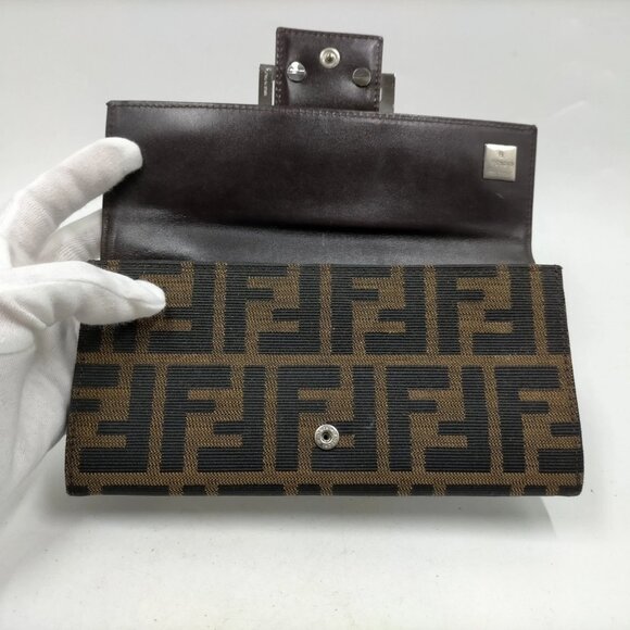 Authentic Fendi Brown Canvas Leather Wallet mn258-113025 - Picture 5 of 9